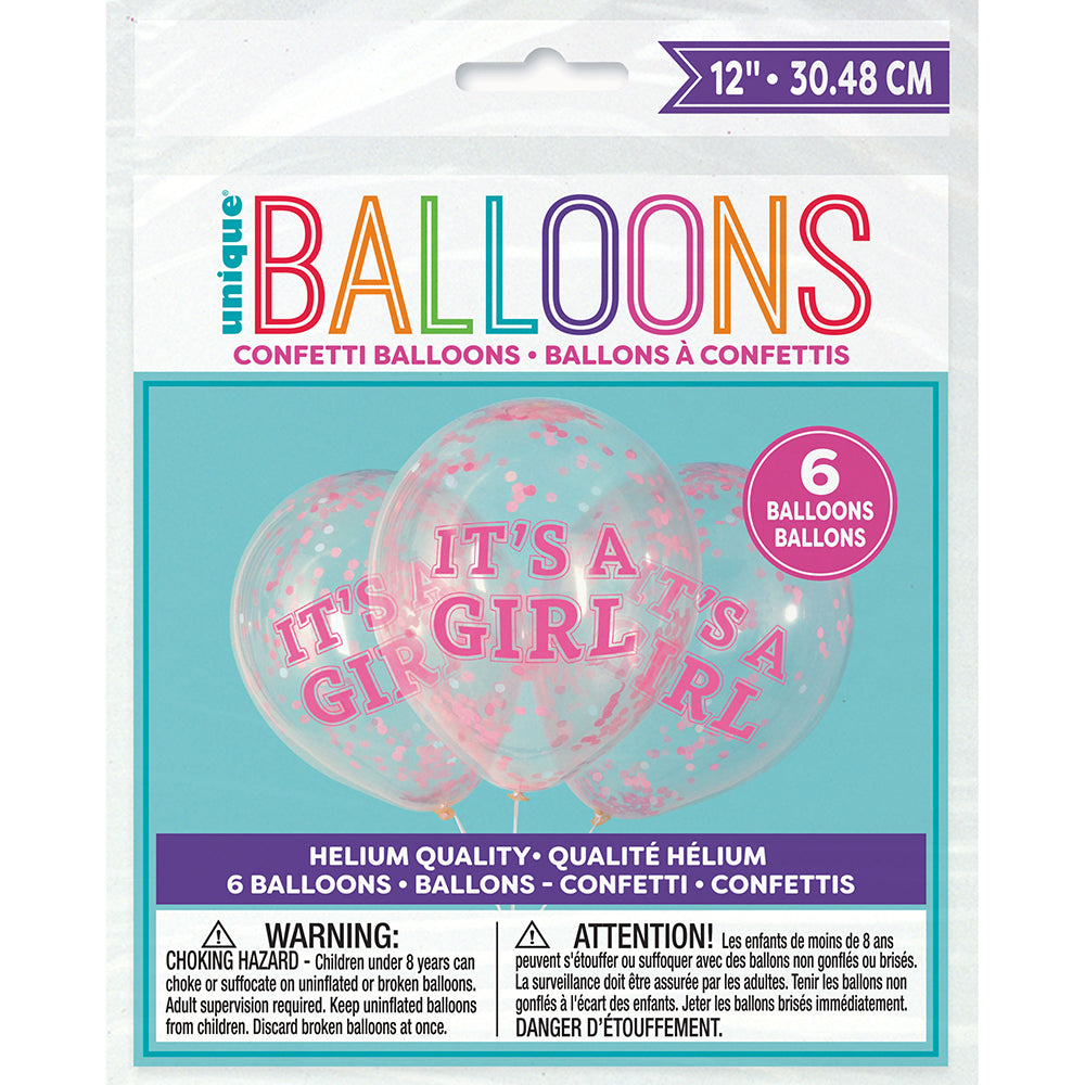 12 inch IT'S A GIRL PREFILLED WITH PINK CONFETTI (6 PK)